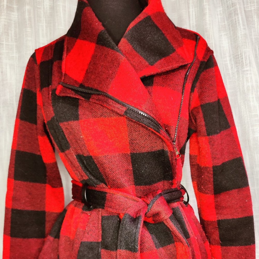 Madden Girl Red/Black Buffalo Print Wrap Jacket